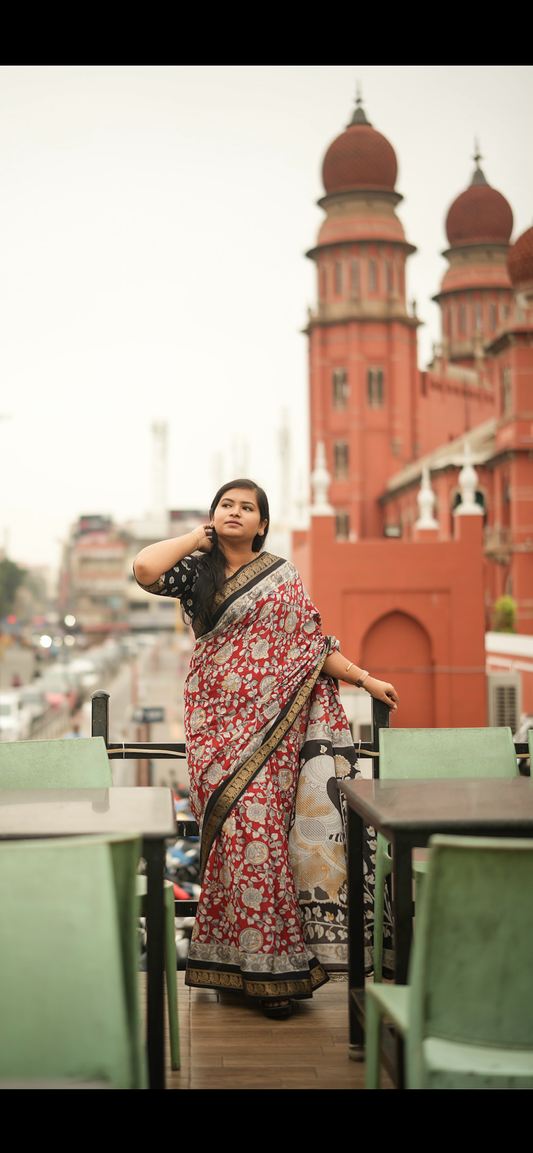 Madras Rani - Red Kalamkari Saree